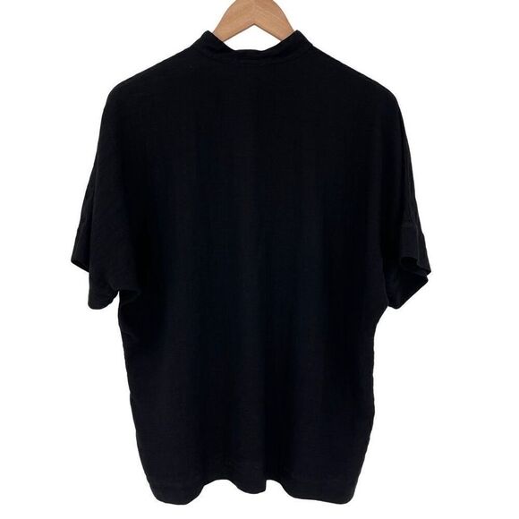 Citron Mandarin Collar Button Up Short Sleeve Shirt Women Medium Black Shimmer - Picture 2 of 5